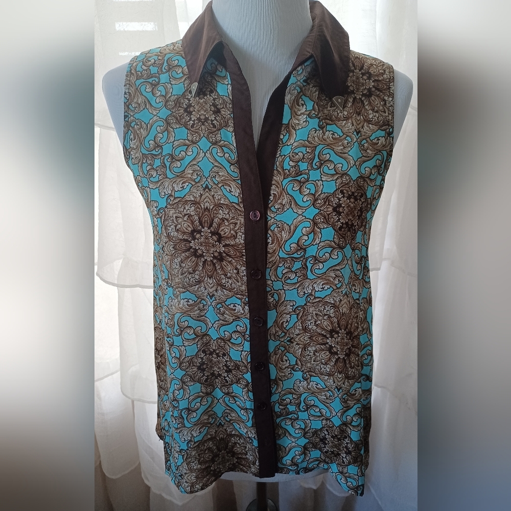 Cato Small Sleeveless Top Teal Brown